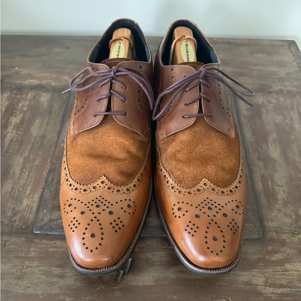 Asher Green wingtip oxfords brown leather‎ suede dress shoes size 13